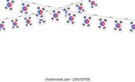 South Korea flag garland chain. Korean bunting decoration for celebration. Vector background.