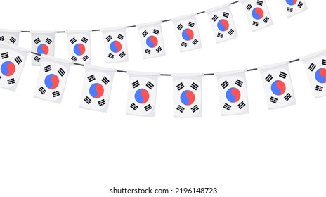 South Korea flag garland chain. Korean bunting decoration for celebration. Vector background.