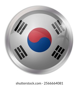 South Korea flag - glossy circle button displays a colorful flag representing a country cultural identity and heritage. The essence of national pride and unity.