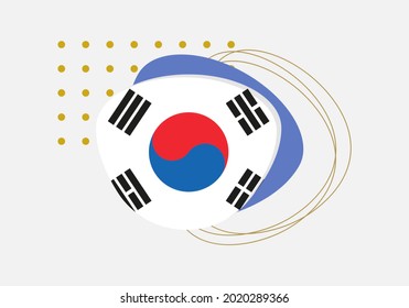 South Korea flag icon or badge. Korean national emblem with abstract background and geometric shapes. Vector illustration.