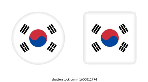 South Korea Flag Icon Set Rounded Square and Circle Vector Isolated on White