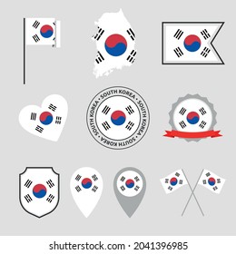 South Korea flag icons set, flag of Republic of Korea