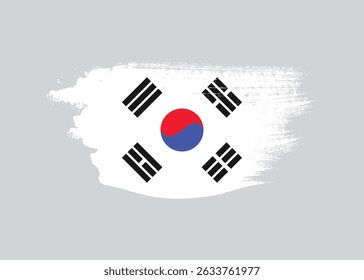 Bandeira da Coreia do Sul com pincel de tinta. Elegante bandeira coreana grunge mancha pincelada efeito de traçado no fundo branco
