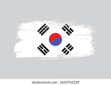 South korea flag with ink paint brush. Painted Korean flag grunge stain brush stroke effect on white background