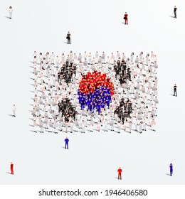 South Korea Flag. A large group of people form to create the shape of the South Korean flag. Vector Illustration.