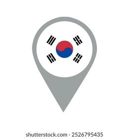 south korea flag location pin, flag application, Flag on Location Pin, graphic design, map pointer, vector illustration.	