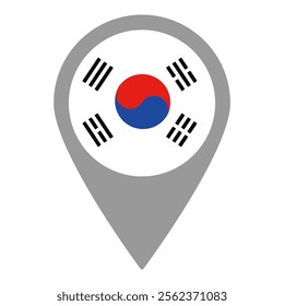 South Korea flag location pin, flag application, Flag on Location Pin, graphic design, map pointer, vector illustration.