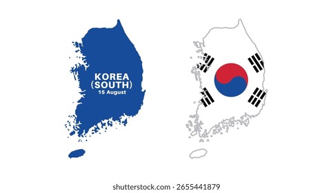 Südkorea-Flagge und Kartensatz. Südkorea Flagge in offiziellen Farben und Proportionen, Karte