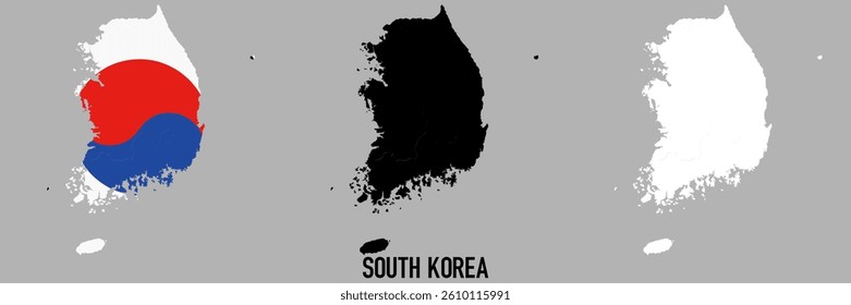 South Korea flag and map shape black and gray color.