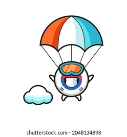 south korea flag mascot cartoon is skydiving with happy gesture , cute design