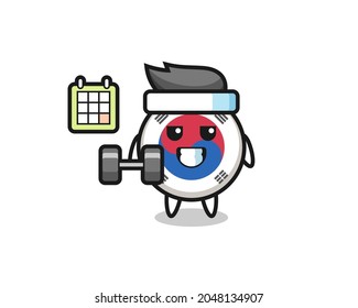 south korea flag mascot cartoon doing fitness with dumbbell , cute design