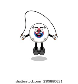 south korea flag mascot cartoon is playing skipping rope , character design