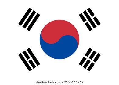 South Korea flag in official colors, dimensions and aspect ratio. Vector flag symbolizing national pride, identity, heritage, patriotism and authority