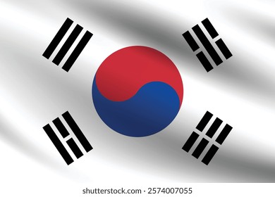 South Korea flag official colors and proportion digital vector illustration. Pleated flag.