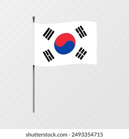 South Korea flag on flagpole. Vector illustration.