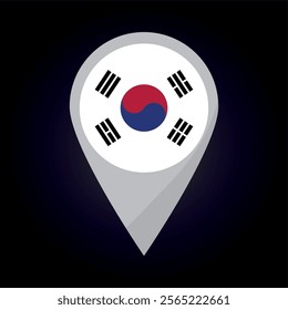 South Korea Flag on Location Pin. vector illustration