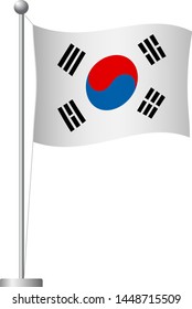 South korea flag on pole. Metal flagpole. National flag of South korea vector illustration