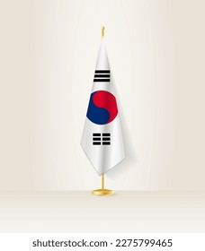 Bandera de Corea del Sur en un puesto de bandera. Ilustración vectorial.