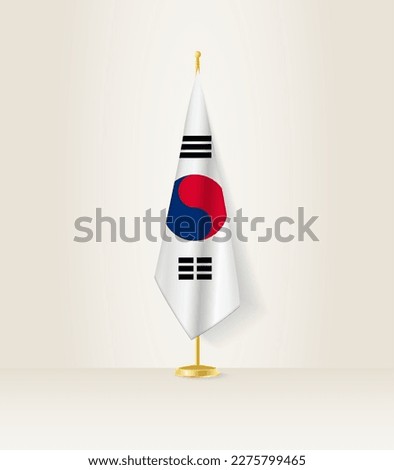 South Korea flag on a flag stand. Vector illustration.