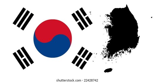 South Korea in flag and outline as vector art