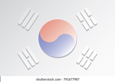South Korea Flag Paper Cut Elements Style with Correct Proportions - Grey Blue and Red Elements on White Background - Vector Gradient Graphic Design