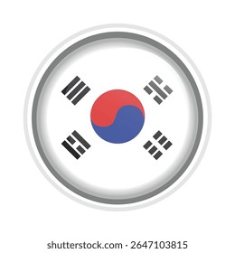 South Korea Flag Pin Icon Glossy Round Korean National Emblem Vector