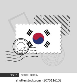 South Korea flag postage stamp. Isolated vector illustration on grey post stamp background and specify is vector eps10.