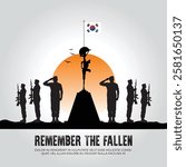 South Korea flag in remember the fallen flag for morning sun and army design