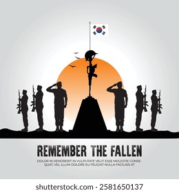 South Korea flag in remember the fallen flag for morning sun and army design