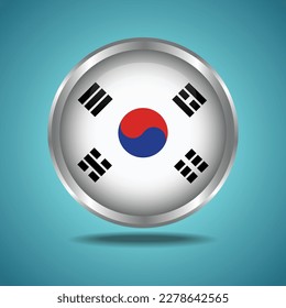 The South Korea  flag. Round glossy. Silver frame. Isolated on color gradient background