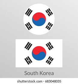 South Korea flag set. Korean national symbol. Vector illustration.