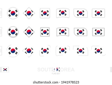 South Korea flag set, simple flags of South Korea with three different effects. Vector illustration.