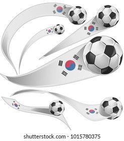 south korea flag set with soccer ball isolated on white