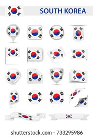 South Korea Flag Set - Vector Illustration