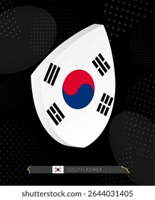 South Korea Flag Shield icon in 3D on Dark Modern Abstract Rugby Background. Perfect for sports events, heritage themes, national celebrations, and patriotic designs.