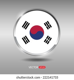 South Korea flag, shiny, glossy metal vector badge