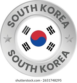Bandeira da Coreia do Sul em medalha de prata. Bandeira nacional no emblema do círculo de metal.