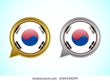 South Korea flag speech bubble. Speaking flag icon in gold and silver color