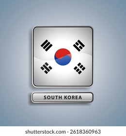 Botón cuadrado de la bandera de Corea del Sur sobre fondo de gradiente de color. Bandera de icono exclusiva