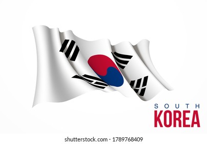 Símbolo del estado de la bandera de Corea del Sur aislado en una bandera nacional de fondo. Tarjeta de saludo Día Nacional de la Independencia de la República de Corea. Cartel de ilustración con bandera de estado realista.