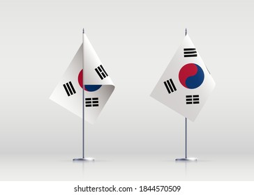 South Korea flag state symbol isolated on background national banner. Greeting card National Independence Day of the Republic of Korea. Illustration banner with realistic state flag.