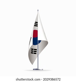 South Korea flag state symbol isolated on background national banner. Greeting card National Independence Day of the Republic of Korea. Illustration banner with realistic state flag.
