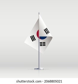 South Korea flag state symbol isolated on background national banner. Greeting card National Independence Day of the Republic of Korea. Illustration banner with realistic state flag.