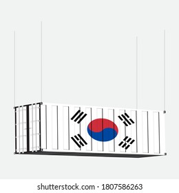 South Korea flag symbol on cargo containers hang by chain, the concept import and export business of country.