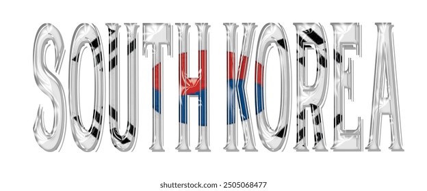 South Korea flag text font, 3D South Korea flag colorful background, South Korea flag vector illustration