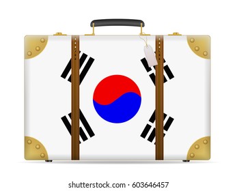 South Korea flag travel suitcase on a white background.