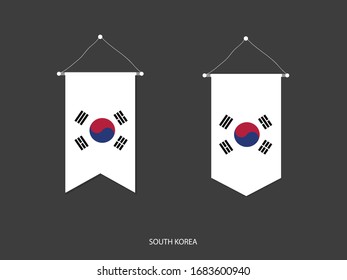 Südkorea Flagge in verschiedenen Formen, Fußballflagge Pennant Vektorillustration, Vektorillustration Illustration.