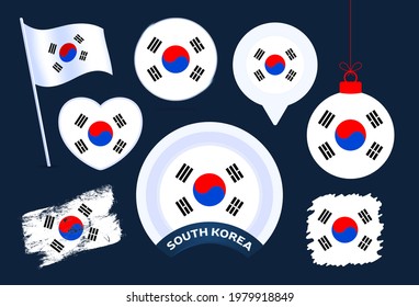 south korea flag vector collection. big set of national flag design elements in different shapes for public and national holidays in flat style.
