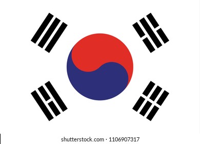 South Korea flag vector eps10. Flag of South korea. South Korea Flag Made with Official Korean National Colors and Correct Proportions - Black Blue and Red Elements on White Background - Vector Flat G