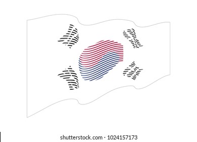 South Korea flag vector on blue background. Wave stripes flag, line illustration.